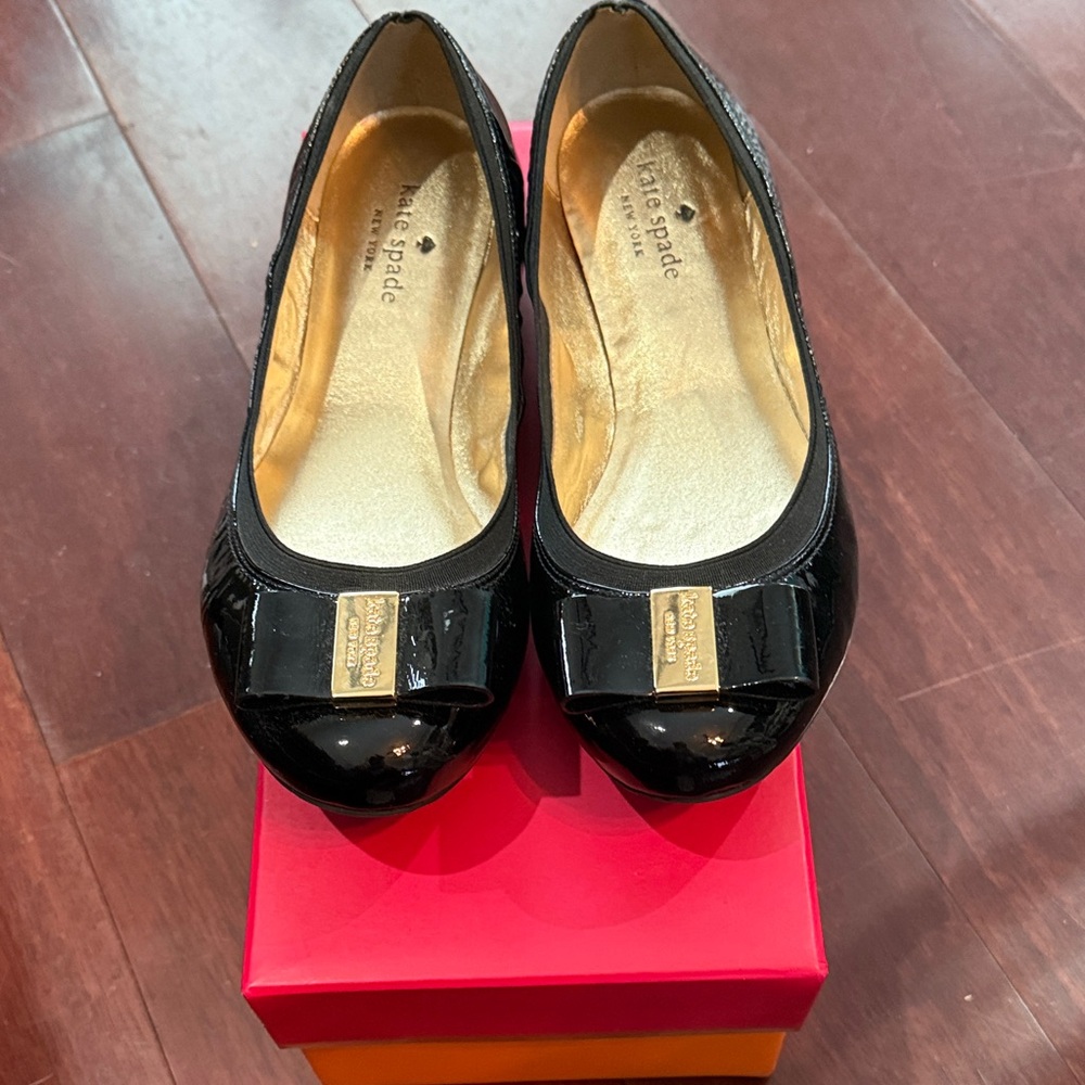 Kate Spade Tock Black Patent Leather Flats